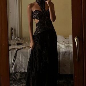 12th Tribe Black Lace Backless Dress
